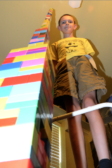 a different angle of the tower he built today. He loves it when I photo journal his creations.